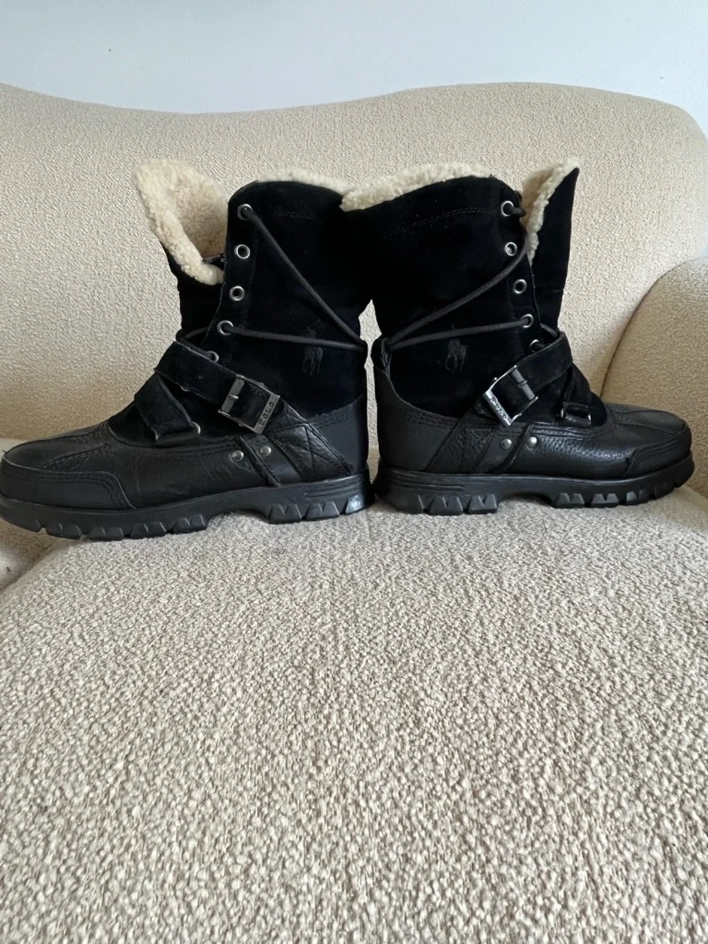 Polo Ralph Lauren Tavin Rollover Black Leather Suede Boots Men's  7 1/2 D